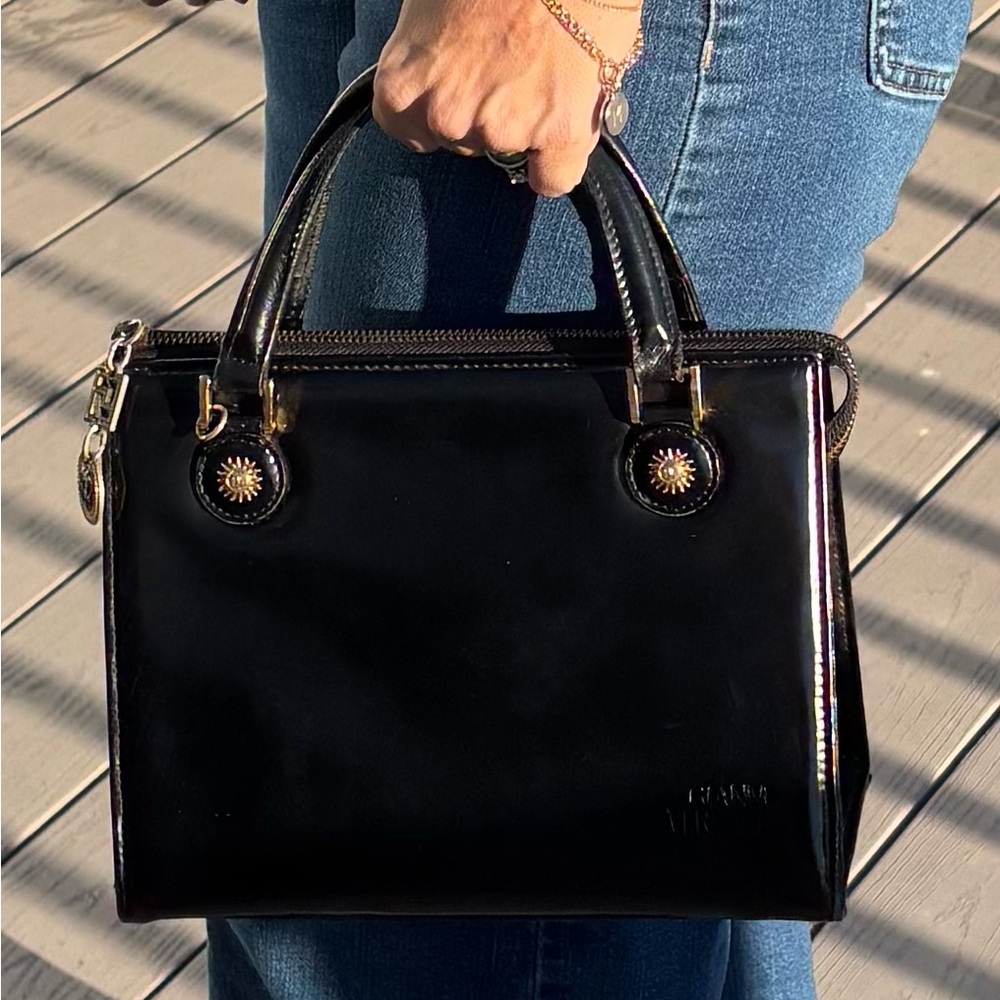 Vintage Gianni Versace Medusa Top Handle Satchel Black Gold Hardware 1990s Italy - Picture 12 of 12